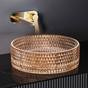 EMKE Vasque à Poser Ronde, 360 x 360 x 112 mm, Lavabo en Verre Or rose, Design Montage sur Comptoir