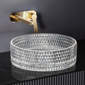 EMKE Vasque à Poser Ronde, 360 x 360 x 112 mm, Lavabo en Verre Transparent, Design Montage sur Comptoir