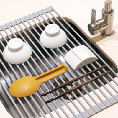Emuca Egouttoir flexible et enroulable en silicone, acier et plastique, gris