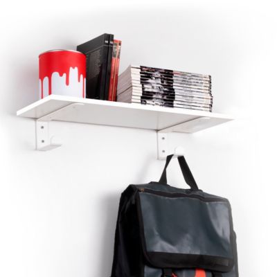 Emuca Jeu de supports pour étagères en bois Shelf avec cintre intégré, Acier, Peint en blanc