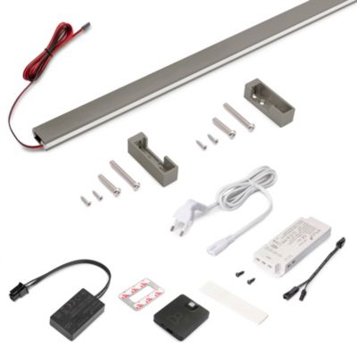 Emuca Kit barre pour armoire Luxe, ruban LED 4,5x8 Neonlynx V, détecteur de mouvement RF Smart et convertisseur Smart (24V DC),