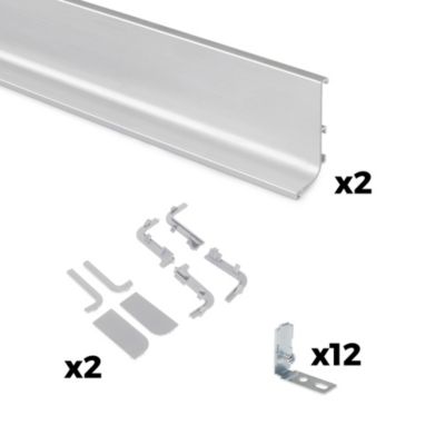 Emuca Kit de 2 profils supérieurs Gola pour meubles de cuisine, longueur 2,35m, avec accessoires, Aluminium, Anodisé mat