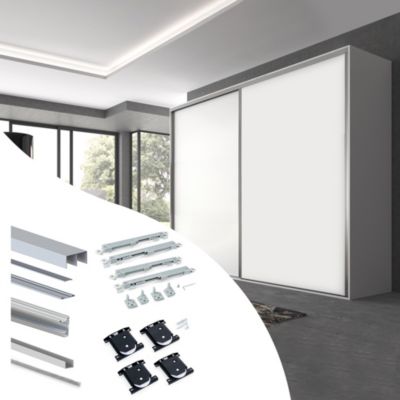 Emuca Kit de ferrures pour Placard 90 2 portes coulissantes et armoire à fermeture souple, profilé Vall, épaisseur 19mm, panneaux