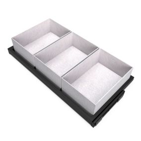 Emuca Kit de plateau, 3 paniers d'organisation et cadre de roulement soft close pour armoires, réglable, module 900mm, Noir