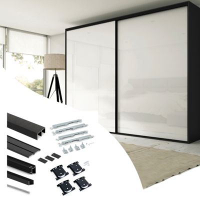 Emuca Kit de quincaillerie pour armoire à 2 portes coulissantes avec fermeture souple Placard 74, Modèle de poignée Sharp,