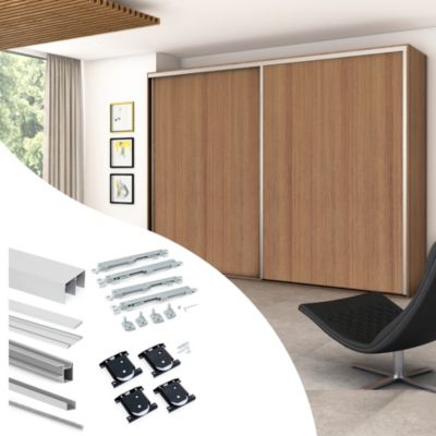 Emuca Kit de quincaillerie pour Placard 81 2 portes coulissantes à fermeture souple, profil profond, épaisseur 18mm, panneaux non