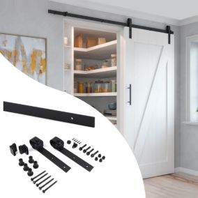 Emuca Kit de quincaillerie pour porte coulissante suspendue en bois de Barn, Sans fermeture souple, panneaux non inclus, Acier et
