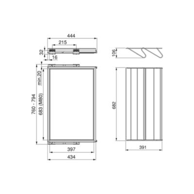 Emuca Kit de rangement de chaussures en métal avec cadre avec coulisses à fermeture souple pour armoire, réglable, module 800mm,