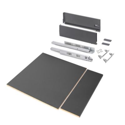 Emuca Kit de tiroirs pour cuisine ou salle de bains Vertex avec réglages 3D, hauteur 178mm, avec panneaux inclus, module 600mm,