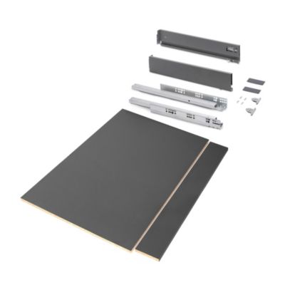 Emuca Kit de tiroirs pour cuisine ou salle de bains Vertex avec réglages 3D, hauteur 93mm, avec panneaux inclus, module 900mm,