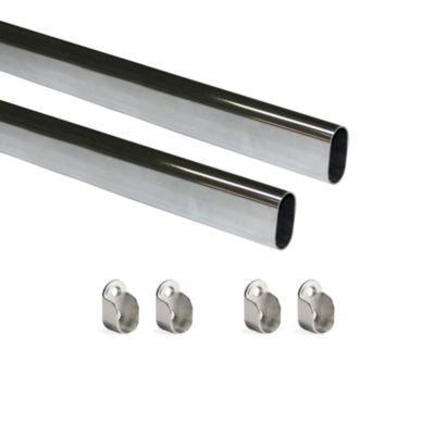 Emuca Lot de 2 rails ovales pour armoires 30x15mm longueur 0.75m avec supports, Acier et Zamak, Chromé