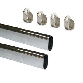 Emuca Lot de 2 rails ovales pour armoires 30x15mm longueur 0.95m avec supports, Acier et Zamak, Chromé