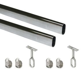 Emuca Lot de 2 rails ovales pour armoires 30x15mm longueur 1.15m avec supports, Acier et Zamak, Chromé