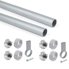 Emuca Lot de 2 rails ronds pour armoires D.28mm longueur 1.15m avec supports, Aluminium et Zamak, Anodisé mat