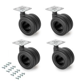 Emuca Lot de 4 roulettes Hole avec plétine de montage, diamètre 65mm, Acier, Peint en noir et Plastique