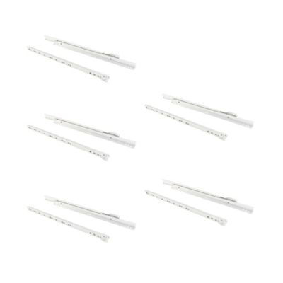 Emuca Lot  de 5 jeux de coulisses a roulettes pour tiroir T30, drop lock, longueur 550mm, sortie partielle, Acier, Blanc