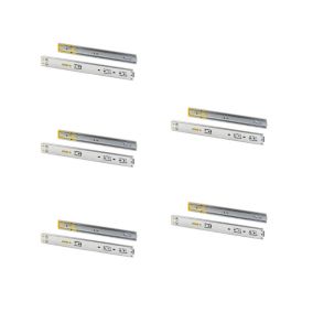 Emuca Lot de 5 jeux de coulisses pour tiroirs, roulement à billes, hauteur 45mm, profondeur 600mm, à sortie totale, avec push,