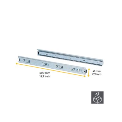Emuca Lot de 5 jeux de glissières de tiroirs, roulement à billes, hauteur 45mm, profondeur 500mm, sortie totale, zingué