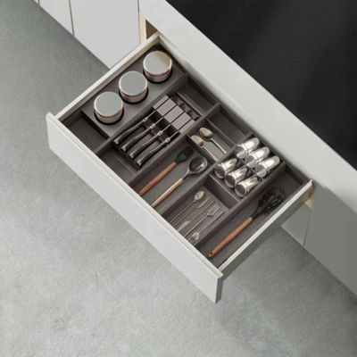 Emuca Orderbox Porte-couteau pour tiroir, 150x470mm, Acier et Bois, Gris antracite