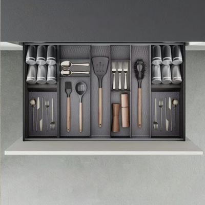 Emuca Orderbox Rangement de tiroir, 150x470mm, Acier et Bois, Gris antracite