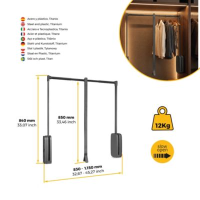 Emuca Penderie rabattable pour armoire Sling, 830 - 1150, Titane   , Acier et Plastique.