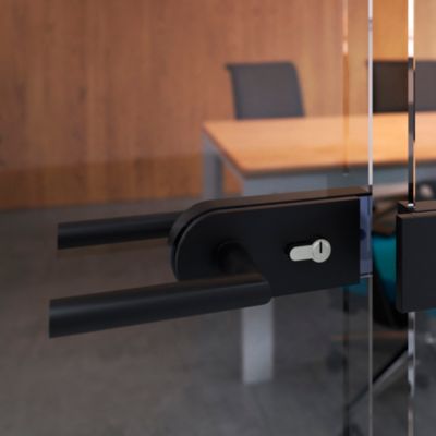 Emuca Poignées pour serrures de portes de verre pour intérieur, Modèle en L-R, Aluminium, Noir