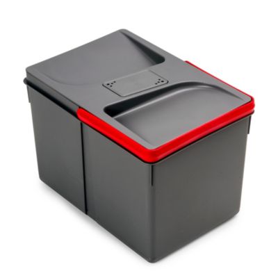 Emuca Poubelles pour tiroir de cuisine Recycle avec couvercle anti-odeurs, Hauteur 216mm, 1x12litres, Plastique gris anthracite