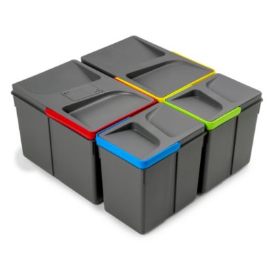Emuca Poubelles pour tiroir de cuisine Recycle avec couvercle anti-odeurs, Hauteur 216mm, 2x12litres, 2x6litres, Plastique gris