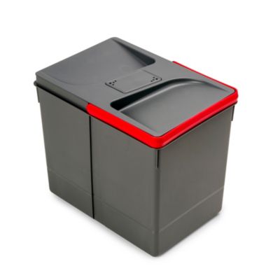 Emuca Poubelles pour tiroir de cuisine Recycle avec couvercle anti-odeurs, Hauteur 266, 1x15litres, Plastique Gris antracite