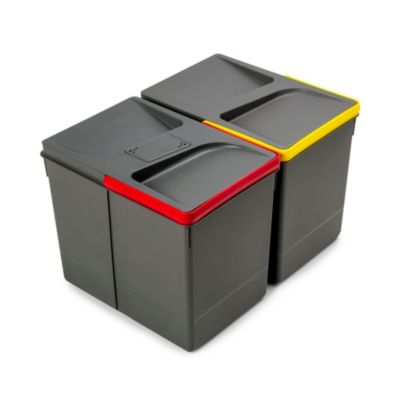 Emuca Poubelles pour tiroir de cuisine Recycle avec couvercle anti-odeurs, Hauteur 266, 2x15litres, Plastique gris antracite