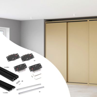 Emuca Système de montage en surface Flow 2 en kit pour une armoire avec 2 portes coulissantes en bois avec fermeture souple.