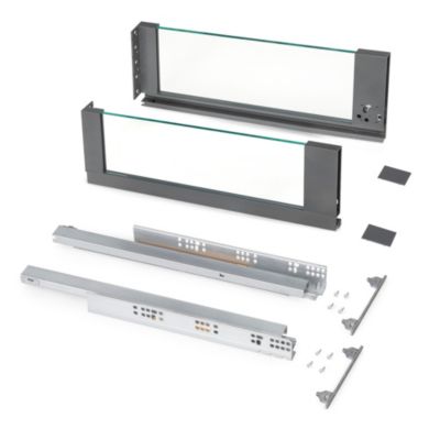 Emuca Tiroir Extérieur Vertex 40kg côtés en verre 178mm de haut, 450mm de profondeur, Acier & Aluminium et Verre, Gris Anthracite