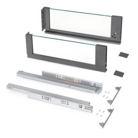 Emuca Tiroir Extérieur Vertex 40kg côtés en verre 178mm de haut, 450mm de profondeur, Acier & Aluminium et Verre, Gris Anthracite