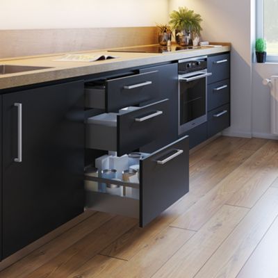 Emuca Tiroir extérieur Vertex avec réglages 3D hauteur 131mm, 40kg, épaisseur de panneau de 18mm, profondeur 400mm, Acier, Gris