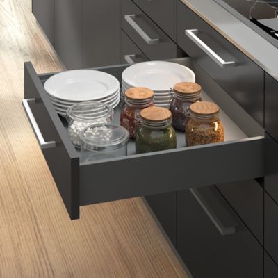Emuca Tiroir extérieur Vertex avec réglages 3D hauteur 131mm, 40kg, épaisseur de panneau de 18mm, profondeur 400mm, Acier, Gris