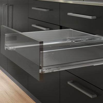 Emuca Tiroir extérieur Vertex avec réglages 3D hauteur 131mm, 40kg, épaisseur de panneau de 18mm, profondeur 400mm, Acier, Gris