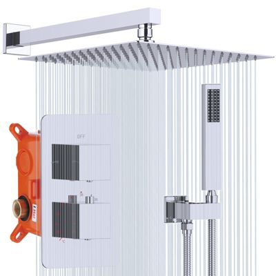 Encastré Colonne de Douche Thermostatique Système de Douche Grande Douche de Tête Set de Douche Encastrée en Laiton Chromé