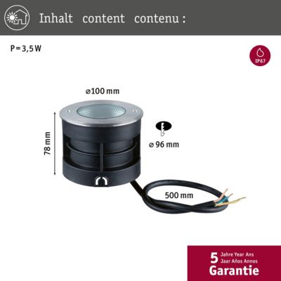 Encastré de sol LED Vanea résistant à l'eau de mer IP67 rond 100mm 3000K 3,5W 160lm 230V 93 Alu Aluminium