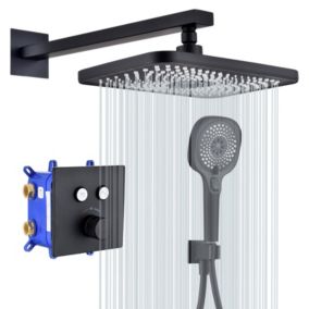 Encastré Ensemble de Douche Thermostatique Colonne Kit de Douche Noir Comprend une Douche de Tête Surdimensionnée