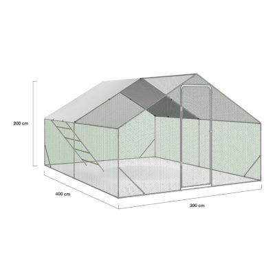 Enclos poulailler 12 m² 4x3 M avec grand perchoir 4 niveaux en bois acier galvanisé