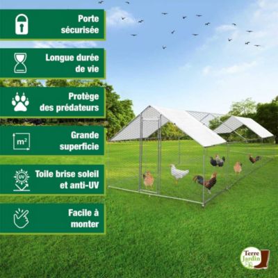 Enclos poulailler - 24 M² - Volière extérieure L.800 x l.300 x H.200 - Parc grillagé