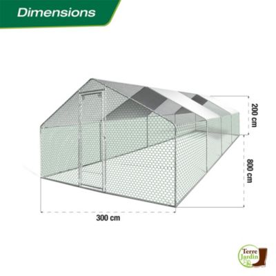 Enclos poulailler - 24 M² - Volière extérieure L.800 x l.300 x H.200 - Parc grillagé