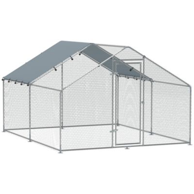 Enclos poulailler chenil 10,2 m² - parc grillagé dim. 3L x 3,4l x 1,9H m - espace couvert - acier galvanisé