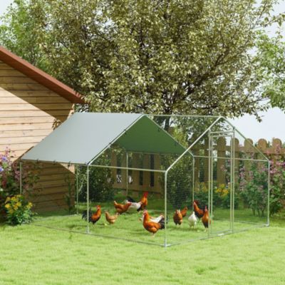 Enclos poulailler chenil 10,2 m² - parc grillagé dim. 3L x 3,4l x 1,9H m - espace couvert - acier galvanisé