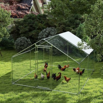 Enclos poulailler chenil 10,2 m² - parc grillagé dim. 3L x 3,4l x 1,9H m - espace couvert - acier galvanisé