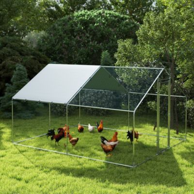 Enclos poulailler chenil 10,2 m² - parc grillagé dim. 3L x 3,4l x 1,9H m - espace couvert - acier galvanisé
