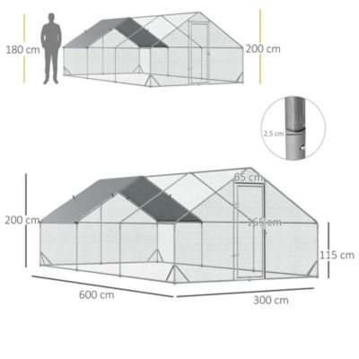 Enclos poulailler chenil 18 m² - parc grillagé dim. 6L x 3l x 2H m - espace couvert - acier galvanisé