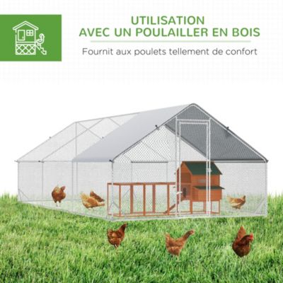 Enclos poulailler chenil 18 m² - parc grillagé dim. 6L x 3l x 2H m - espace couvert - acier galvanisé