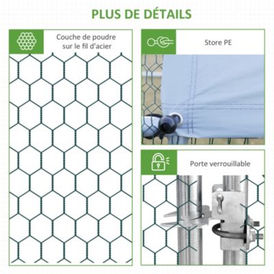 Enclos poulailler chenil 18 m² - parc grillagé dim. 6L x 3l x 2H m - espace couvert - acier galvanisé
