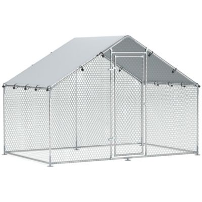 Enclos poulailler chenil 5,1 m² couvert - parc grillagé dim. 3L x 1,7l x 1,9H m - porte - acier galvanisé oxford gris